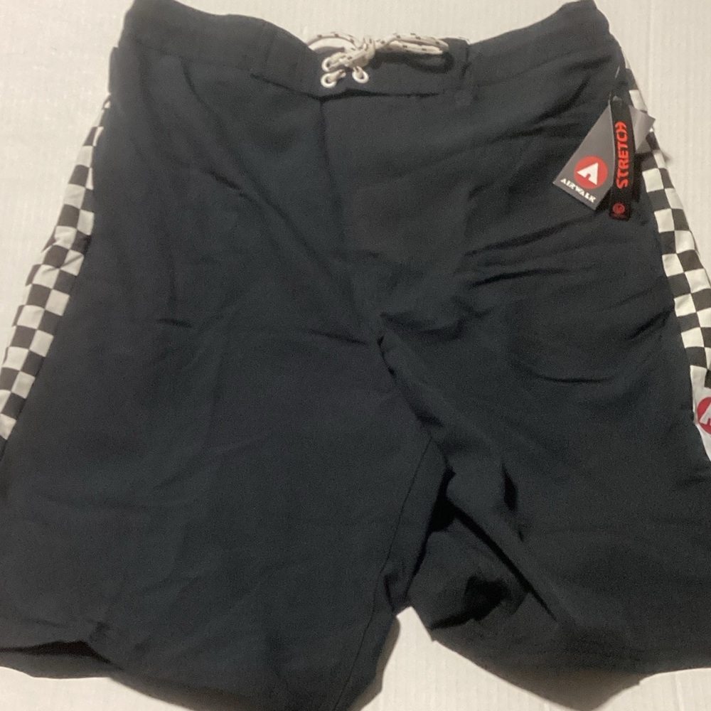Airwalk Black Athletic Shorts with Checkerboard Side Trim